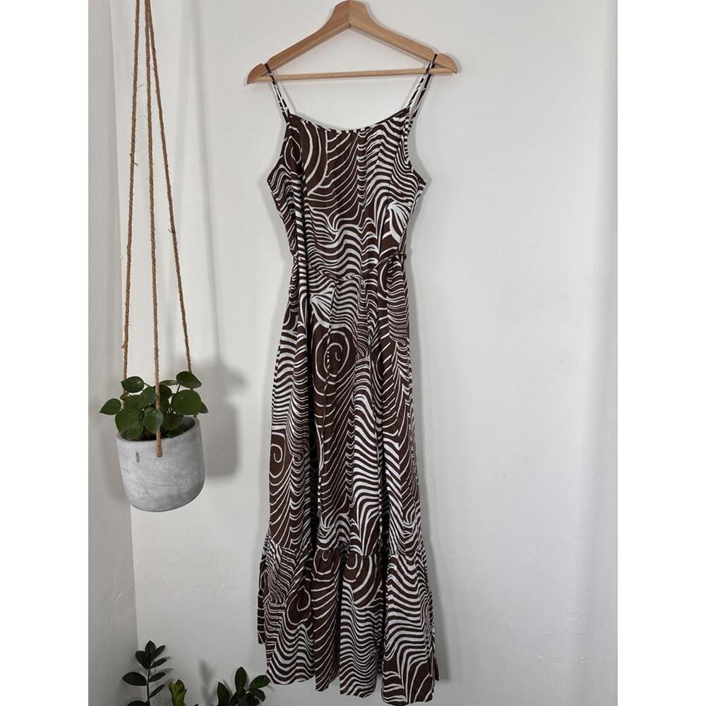 Rails Maris Swirls Maxi Dress XS Brown White Cotton Tiered Sundress